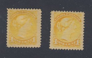 2x Canada Small Queen stamps; 2x #35-1c MH F/VF 1 w POB Guide Value = $80.00