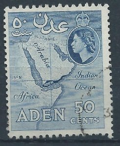 Aden 1953 - QE2 50c blue wmk Mult Script CA - used