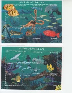 1996 Nicaragua Marine Life 2MS9 (Scott 2187-88) MNH