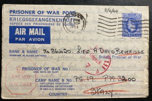 1943 Glasgow Scotland To Italy British Prisoner Of War POW Camp Letter Cover