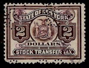 US NY #ST153 New York $2.00 Stock Transfer Stamp Perfin Cxl Used VG USA