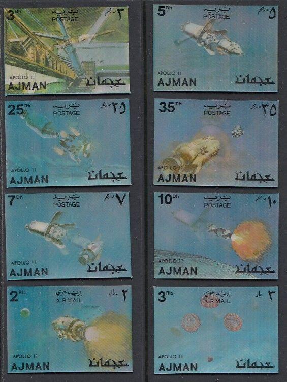 Ajman, Mi cat. 1443-1450. Apollo 11 on 2-D stamps. ^