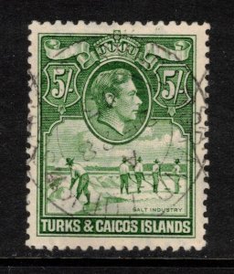 TURKS & CAICOS 1938 5/- George VI; Scott 88, SG 204; Used