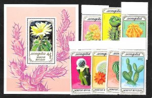 MONGOLIA Sc 1743-50 NH SET+SOUVENIR SHEET OF 1989 - FLOWERS - CACTUSES