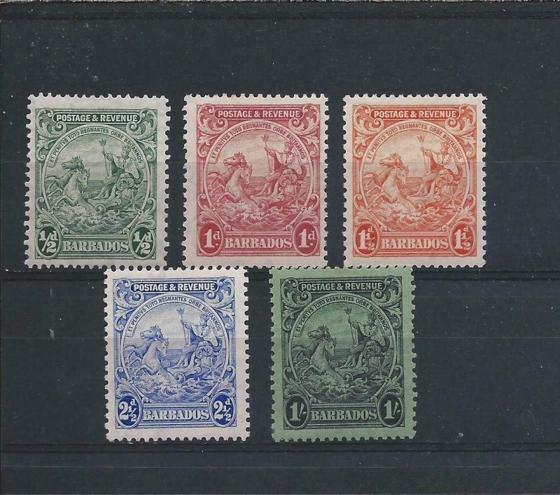 BARBADOS 1925-35 PERF 13½x12½ SET OF FIVE MM SG 230a/237a CAT £128