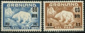 GREENLAND Sc#39-40 1956 Revalued Complete Mint OG LH