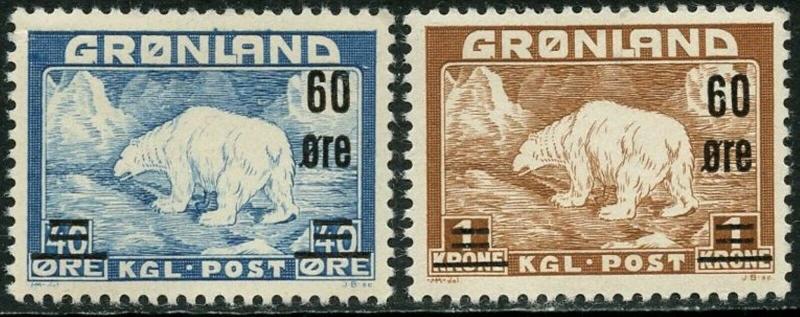 GREENLAND Sc#39-40 1956 Revalued Complete Mint OG LH