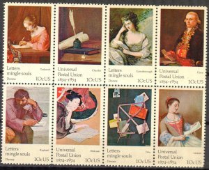 United States USA 1974 Art Paintings 100th Anniv. UPU Sheet of 8 MNH