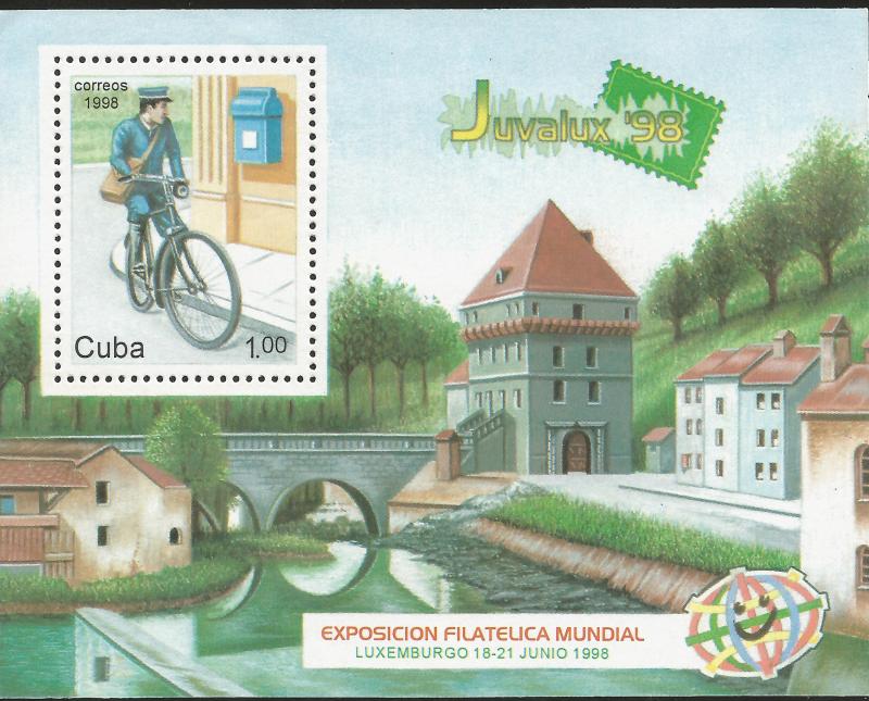 J) 1998 CUBA-CARIBE, WORLD PHILATELIC EXHIBITION LUXEMBOURG, MAIL MAN, SOUVENIR