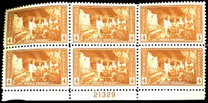 U.S. #743 MINT PL# BLOCK OF 6 OG NH