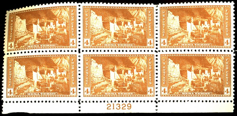 U.S. #743 MINT PL# BLOCK OF 6 OG NH