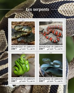 DJIBUTI - 2018 - Snakes - Perf 4v Sheet - Mint Never Hinged