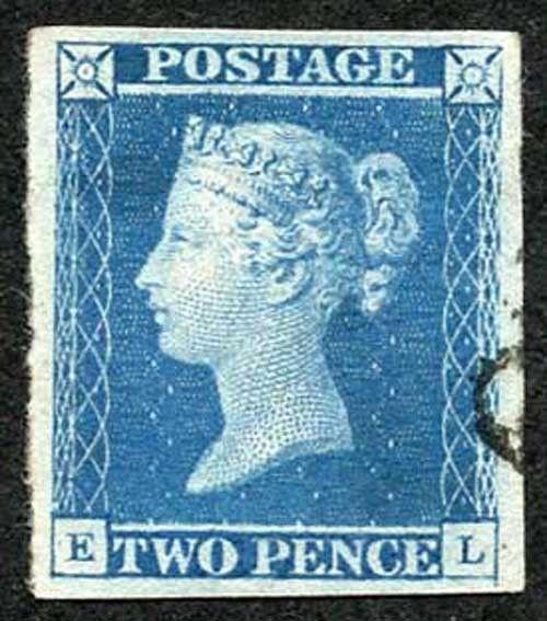 1841 2d Blue (EL) Plate 3 small part Black Cross CLEAR PROFILE