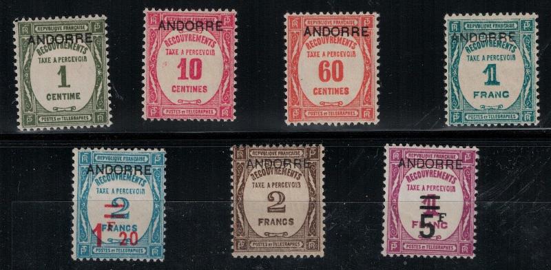 French Andorra SC J9-J15 Mint 1931-1933 SCV$ 546.25 Set