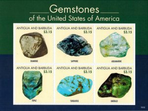 Antigua 2016 - Gemstones of the United States - Sheet of 6 Stamps - MNH