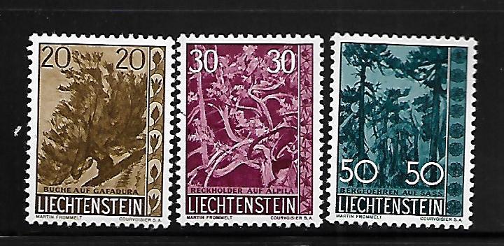 LIECHTENSTEIN, 353-355, MINT HINGED, TREE-BUSH TYPE OF 1957