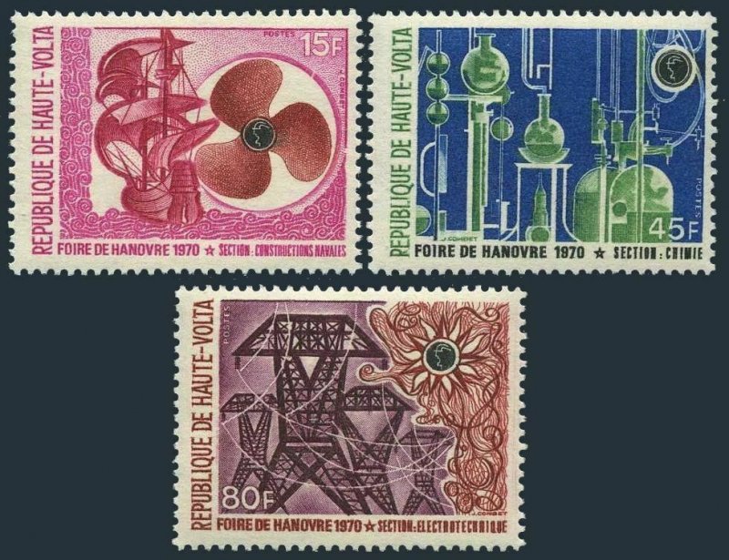 Burkina Faso 222-224,MNH.Mi 301-303. EXPO HANOVER-1970.Sailing ship,Chemistry,