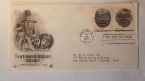 US, FDC  NORTHWET INDIAN MASK  1980 SPOKANE  W.A.