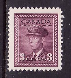 Canada-Sc#252-Unused NH 3c rose violet KGVI War Issue-1943-Cdn955-