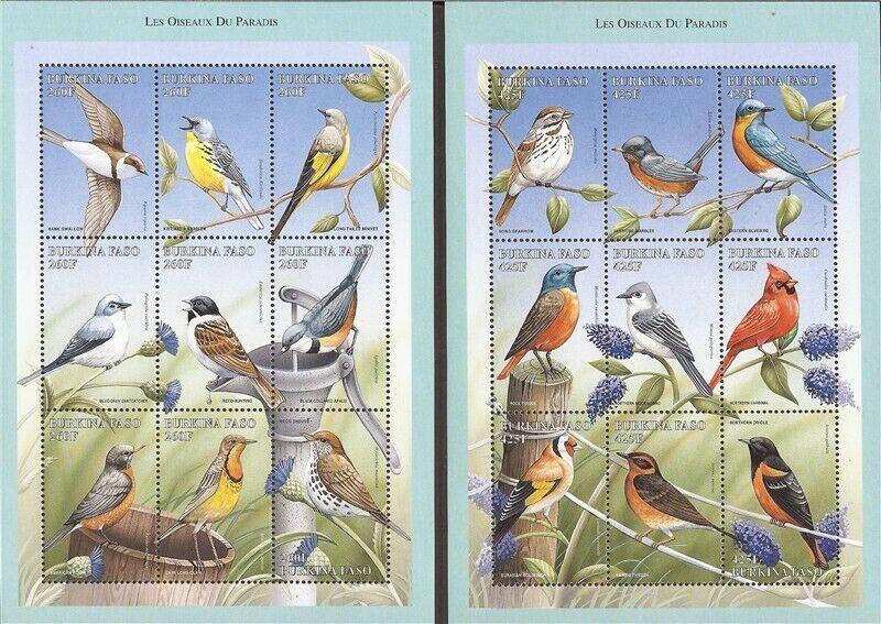 Burkina Faso - 1998 Birds - Set of 2 9 Stamp Sheets - Scott #1104-5