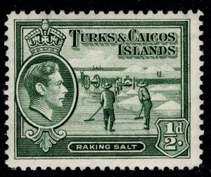 TURKS & CAICOS ISLANDS GVI SG195a, ½d deep green, M MINT.