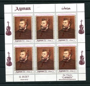 Ajman marginal block of 6st labels&description Specimen MNH Music G.Bizet 8775