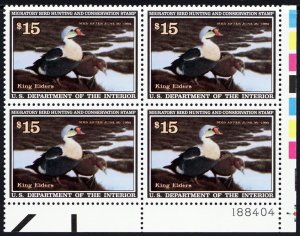 RW58 $15 Federal Duck Hunting Stamp Plate Block Mint NH OG  VF/XF