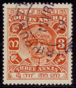 INDIAN STATES - Cochin GV SG61, 3a vermilion, FINE USED.