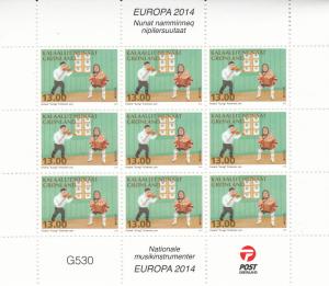 Greenland MNH 2014 Minisheet of 9 13k Man playing fiddle, Woman dancing - Mus...