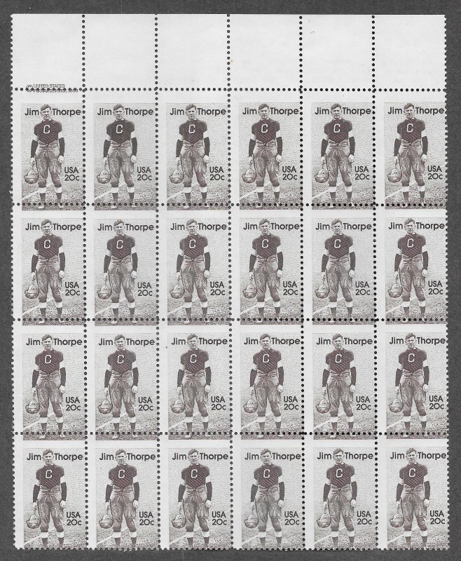 2089 MNH,  20c. Jim Thorpe,  EFO, MisPerfed,  Block of 24, Free Insured Shipping