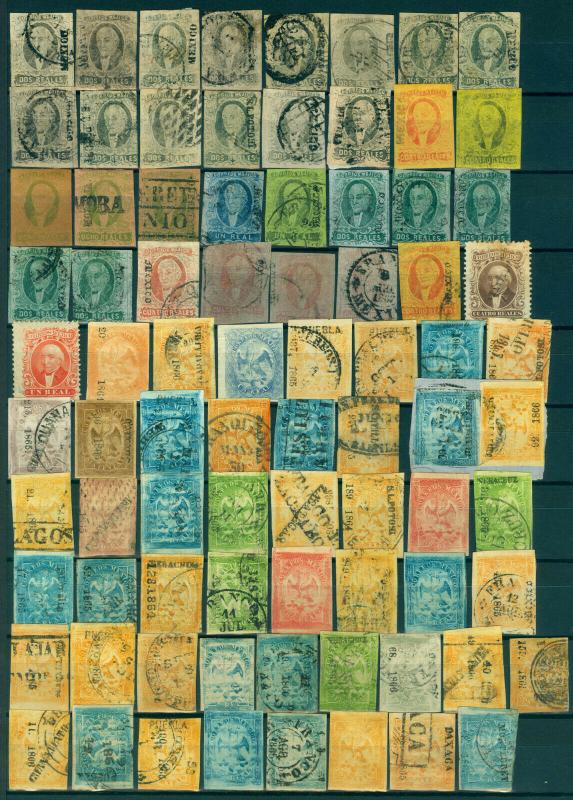 MEXICO 1856-68 CLASSICS Hidalgo /Eagle /Maxi. large lot -districts/var. Sc#1//70