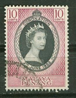 Malaya-Penang # 27  QE II Coronation (1) VF USED