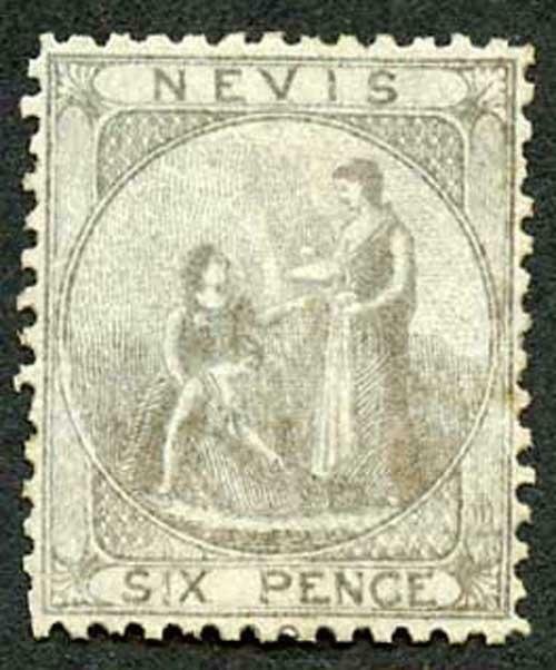 Nevis SG3 6d grey-lilac on Greyish Paper Mint (no gum) Cat 160 pounds