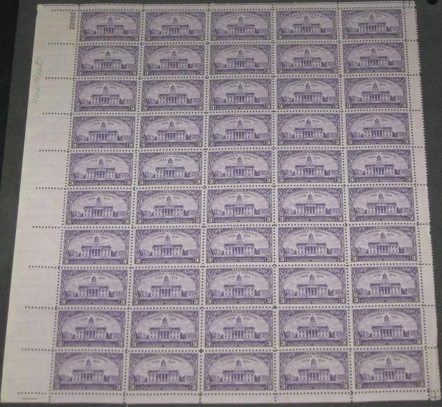 US #838 3¢ Iowa Territory, Complete sheet of 50, og, NH