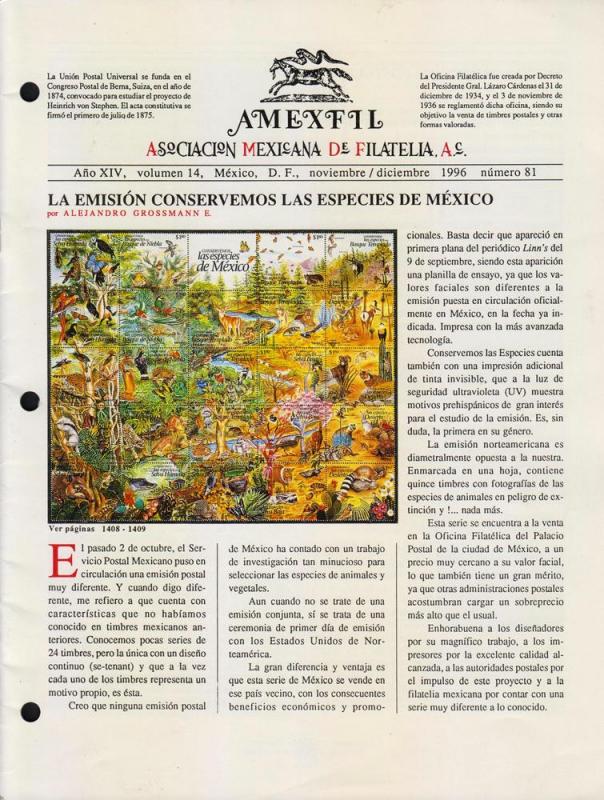 G)1996 MEXICO, AMEXFIL MAGAZINE, SPECIALIZED IN MEXICAN STAM