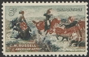 1963 CM Russell American Artist Single 5c Postage Stamp - MNH, OG-Sc#1243 -CX256