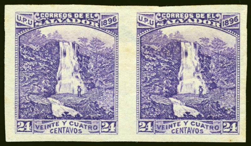 Salvador #154 24c Rare Violet Not Blue 1896 Imperf Pair Scarce Stamp Pair