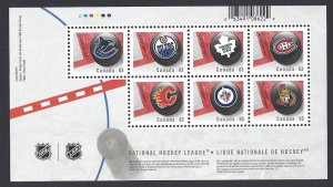 Canada #2661 MNH, SS, Canadian NHL team emblems on pucks, issued 2013