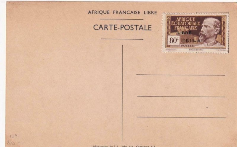 French Equatorial Africa, Libre 24-10-40 Overprint, Sc #129 on Card (45607)