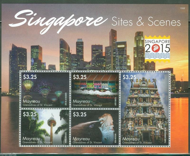 MAYREAU 2015 SITES SCENES SINGAPORE SHT CONJUNCTION WITH SINGAPORE 2015 MINT NH 