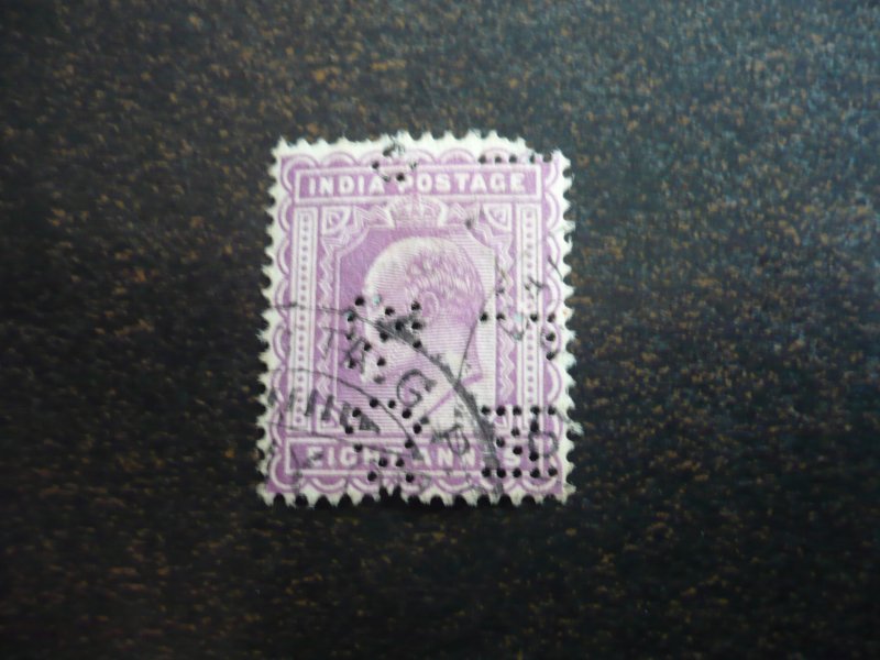 Stamps - India - Scott# 68 - Used Part Set of 1 Perfin Stamp