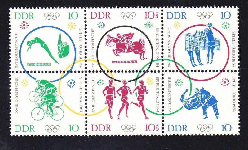 Germany DDR 714a MNH OG 1964 18th Olympic Games Tokyo Block of 8 Very Fine