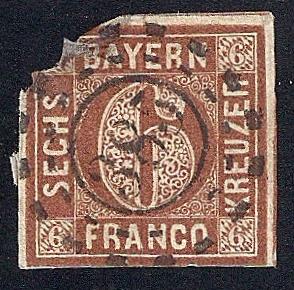 Bavaria #5 6kr Numerial Stamp used F-VF