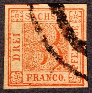 1850, Germany Saxony, 3pfg, Used, Sc 1, Forgery (Cv $5000+ for a genuine)