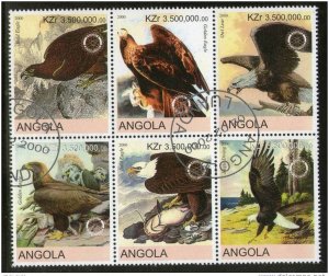 Angola 2000 Birds of Prey Golden Eagle Raptor Setenant BLK/6 Cancelled # 13484