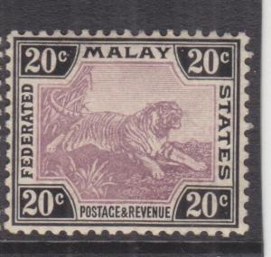 FEDERATED MALAY STATES, 1905 Crown CA, Chalky paper, 20c. Mauve & Black, lhm.