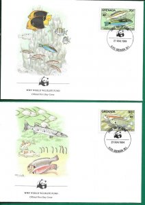 1984   GRENADA  -  WWF - CORAL REEF FISH  - SET OF 4 FIRST DAY COVERS