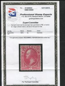 1873 United States Executive Official Stamp #O12 Mint VF Regummed Certified