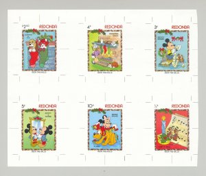 Redonda 1983 Christmas, Disney 9v & 1v Imperf Proofs on 3 Sheets