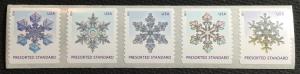 US #4808-4812 MNH Coil Strip of 5 Snow Flakes SCV $1.25